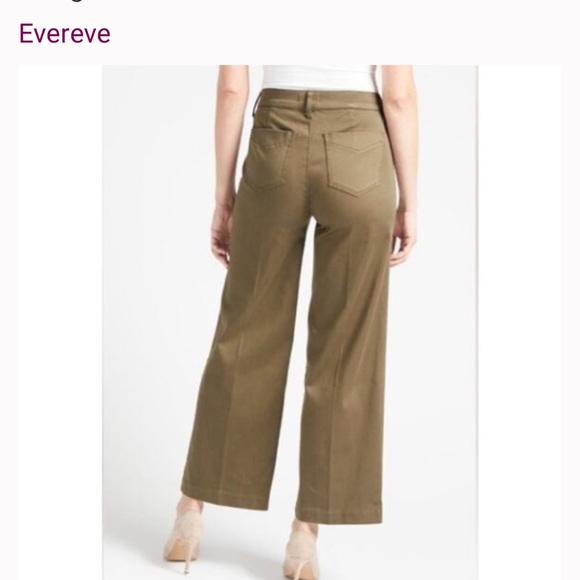 🪅Evereve stretch wide leg olive cropped pant 32 Chic Wide-Leg Khaki Trousers 14 - Picture 2 of 10